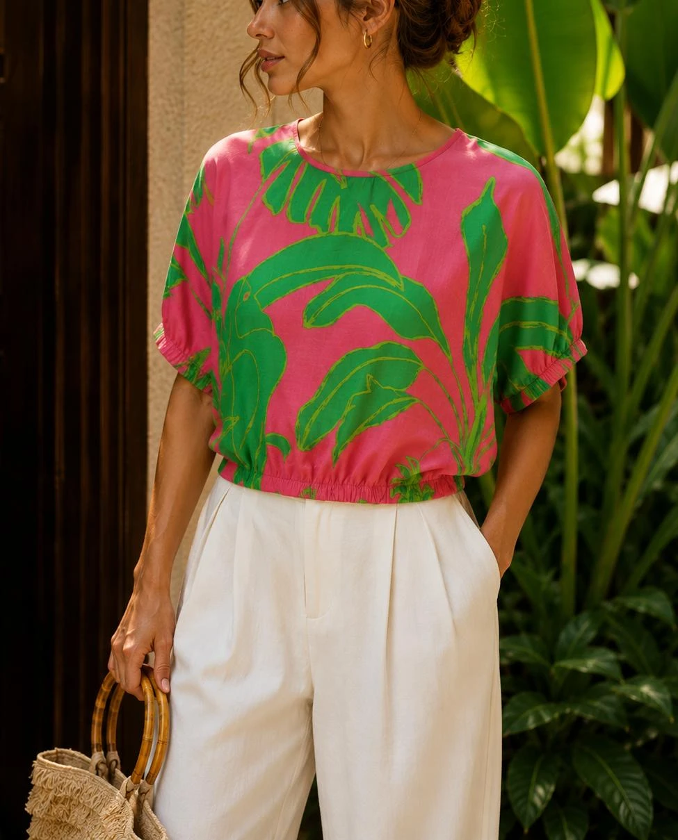 Desigual Tropical Tucanos Rosa Verde Blusa Oversized S – photo 3